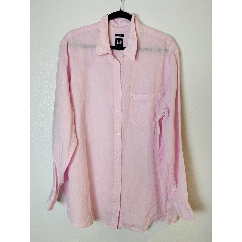 Gap Linen Button Down Shirt Women XXL Pink Coastal Grandma Oversized Breezy